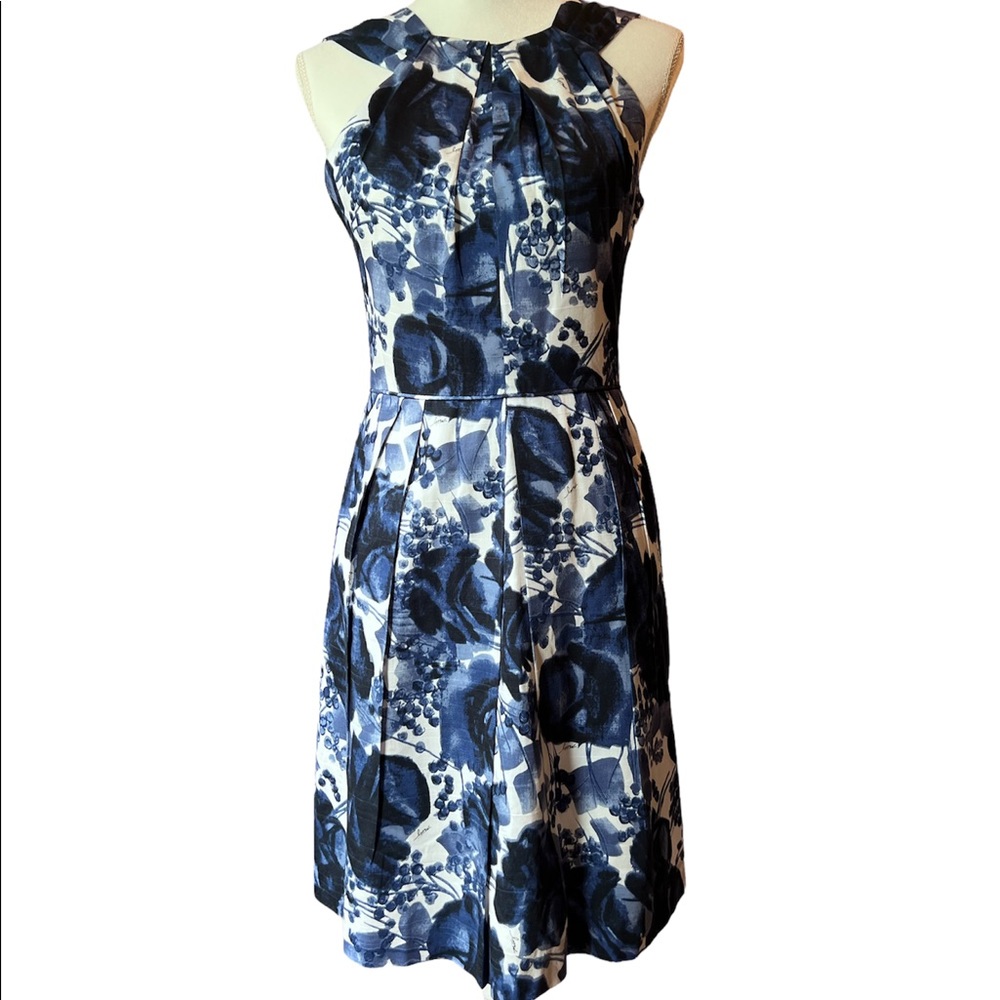 Milly Floral Sheath Dress w/ Pleated Neckline